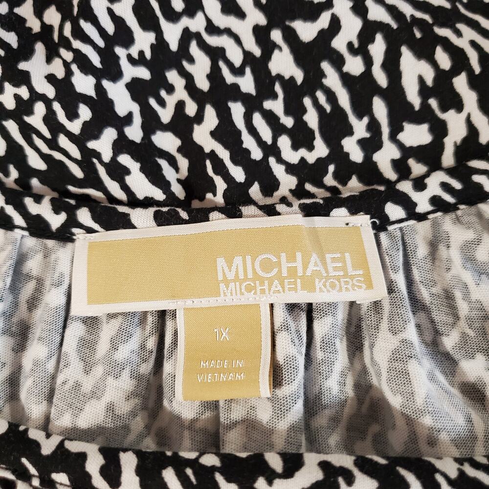 MICHAEL Michael Kors Leopard Animal Print Scoop Neck Bell 3/4 Sleeve Top Sz 1X - Picture 7 of 10